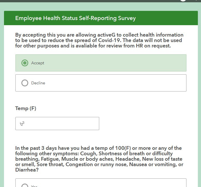COVID-19 Employee Health Self-Reporting with Survey123 and ActiveG Nash